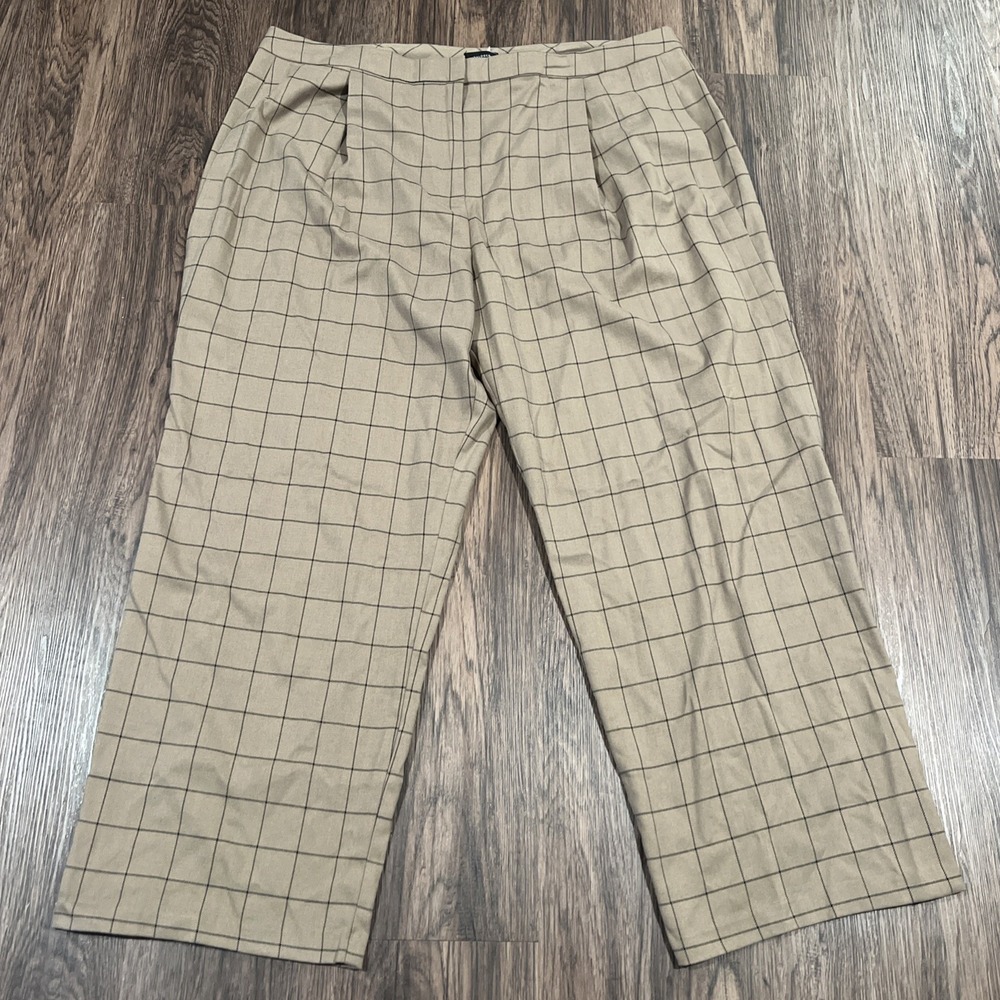 Nordstrom Halogen Womens Size 18W Plaid Tan Dress Pants Trousers Stretch